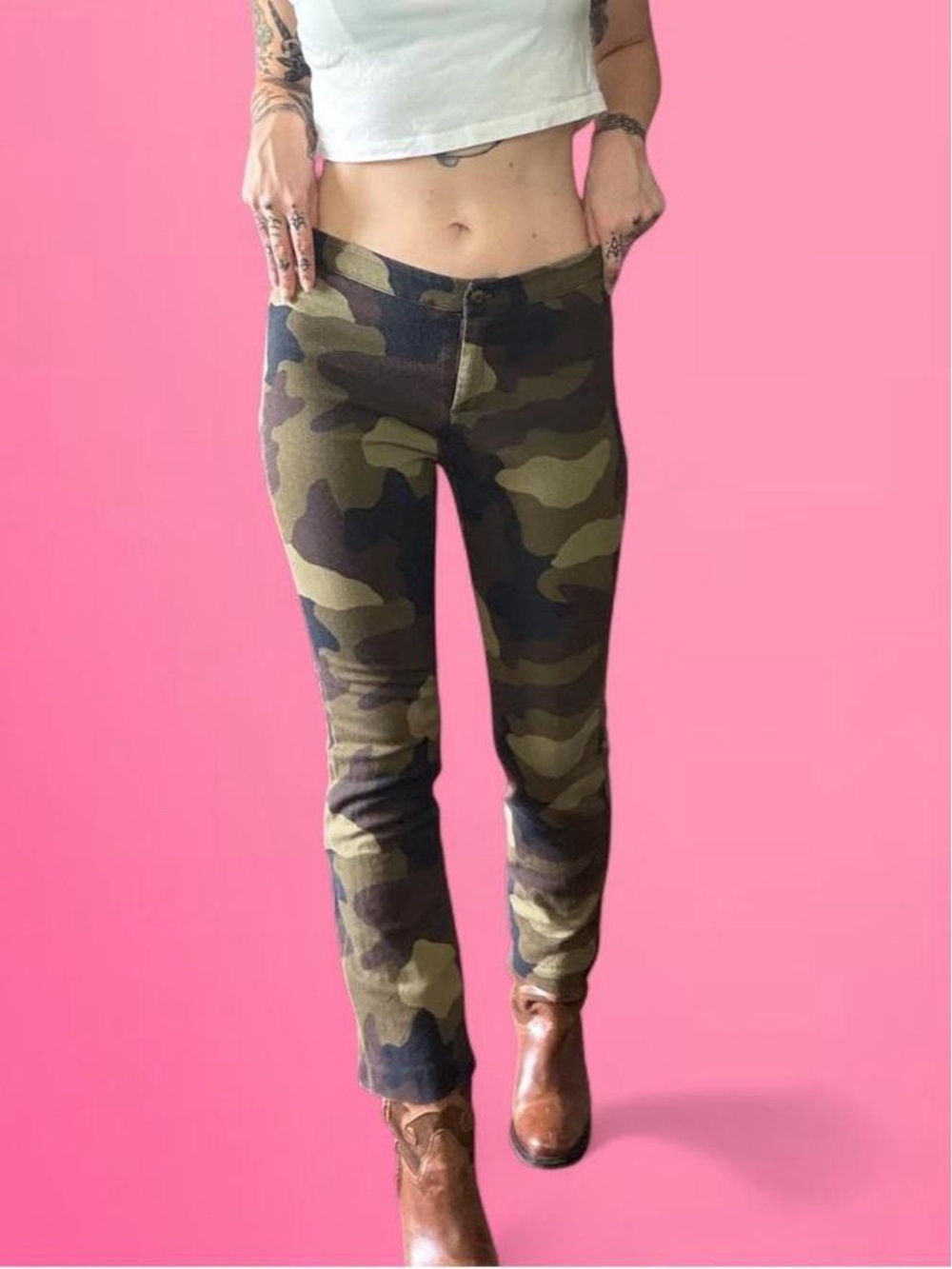 vintage y2k camo cigarette pants